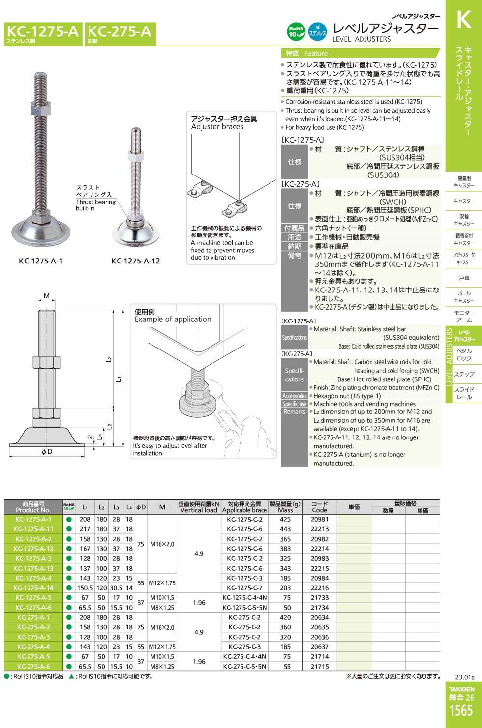 KC-1275-A LEVEL ADJUSTERS catalogue manual