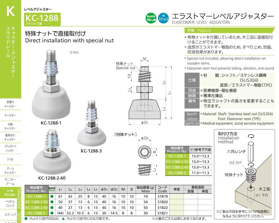 KC-1288 ELASTOMER LEVEL ADJUSTERS catalogue manual