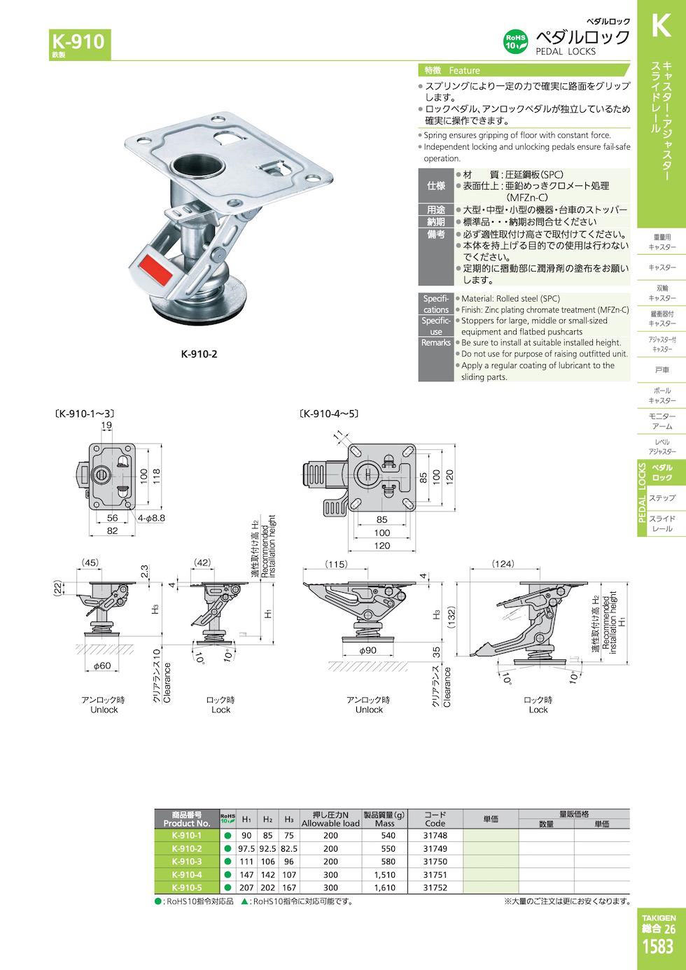 K-910 PEDAL LOCKS catalogue manual