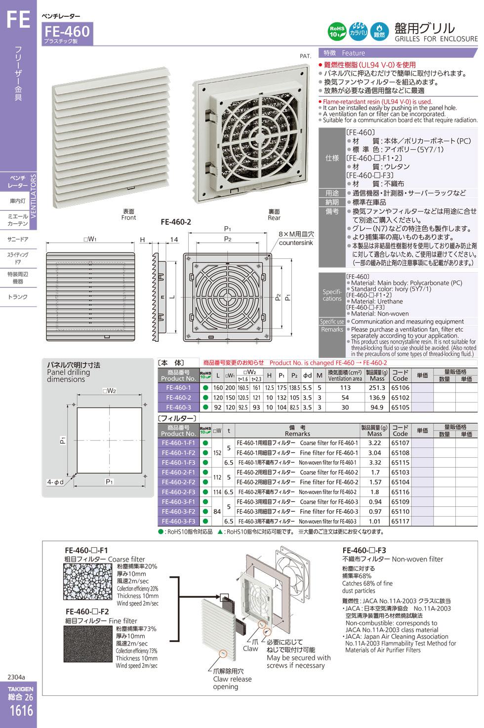 FE-460 GRILLES FOR ENCLOSURE catalogue manual