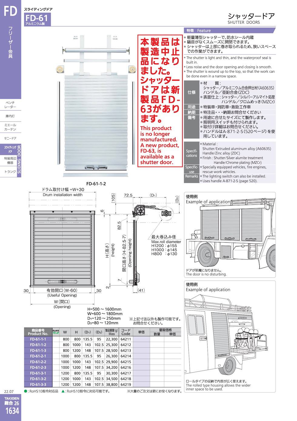 FD-61 SHUTTER DOORS catalogue manual